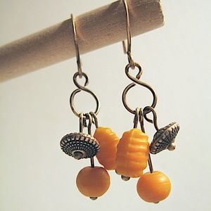 ✿ Hand Crafted Glass Bead Brass Earrings. Field Earrings!